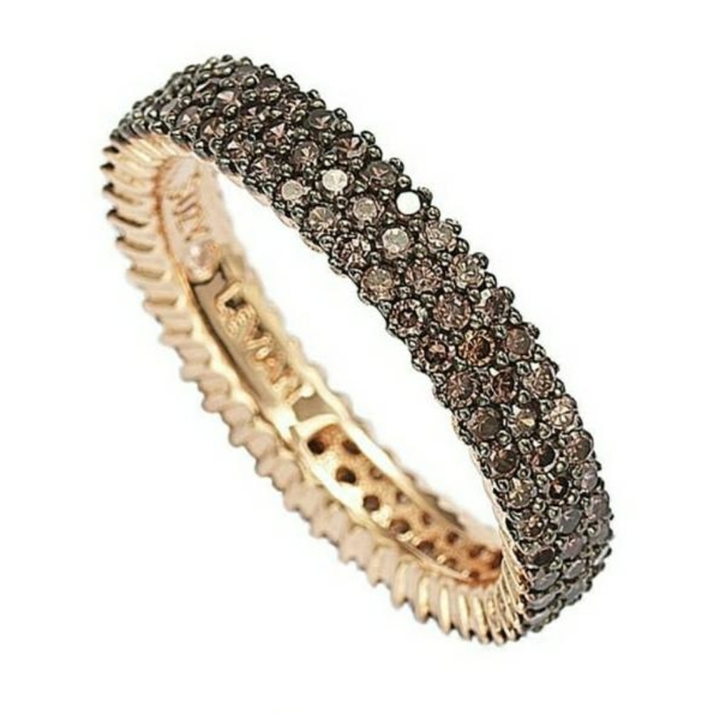 14K Rose Gold Plated Micro-Pave Brown CZ Eternity - Picture 2 of 10